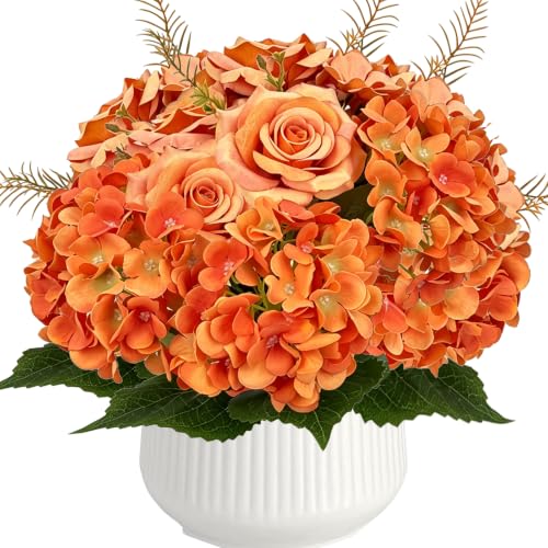 Image of 2 Bunches Fall Hydrangea Artificial Flowers, 17.71 inch Fall Cemetery Flowers