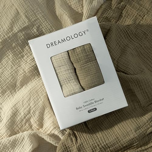 Image of Dreamology Receiving Blanket,Muslin Swaddling Blankets for Newborn Boy,Girl,2 Pack,Soft & Breathable,100% Cotton Swaddle Blanket,Large Baby Swaddle Blanket,44 x 44 inches Muslin Blanket | Olive, Acru