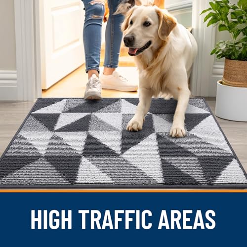 Image of OLANLY Door Mat Indoor Entrance Washable 47x23, Odor-Free Low-Profile Front Back Geometric Doormat, Absorbent Resist Dirt Entry Carpet, Easy to Clean Sturdy Inside Floor Mats for Entryway, Dark Grey