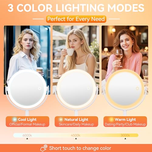 Auxmir 30X Magnifying Mirror with Light, 9'' Rechargeable Makeup Mirror with Tweezer, 3 Color Stepless Dimmable Mirrors with Phone Holders, 360° Free Standing Detachable Vanity Mirrors for Bedroom - Cosy Home Interiors Auxmir 30X Magnifying Mirror with Light, 9'' Rechargeable Makeup Mirror with Tweezer, 3 Color Stepless Dimmable Mirrors with Phone Holders, 360° Free Standing Detachable Vanity Mirrors for Bedroom - Image 4