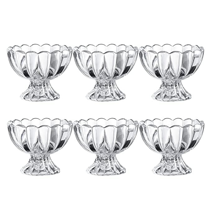 Image of Glassbunny European Royal Dessert Cup Set of 6 Pcs for Ice Cream, Sundae, Sweets, Snacks, Fruit, Pudding, Nuts or Dip, Footed Glass Serving Bowls 130ML Capacity and BPA Free