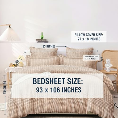 Image of Sleepy Threads Queen Size Blended Cotton Bedsheet with Soft Breathable Blended Cotton Fabric, Geometric Design, Modern Bedroom Bedding Set, 1 Flat Bedsheet with 2 Pillow Covers (93x106 Inch, Brown)