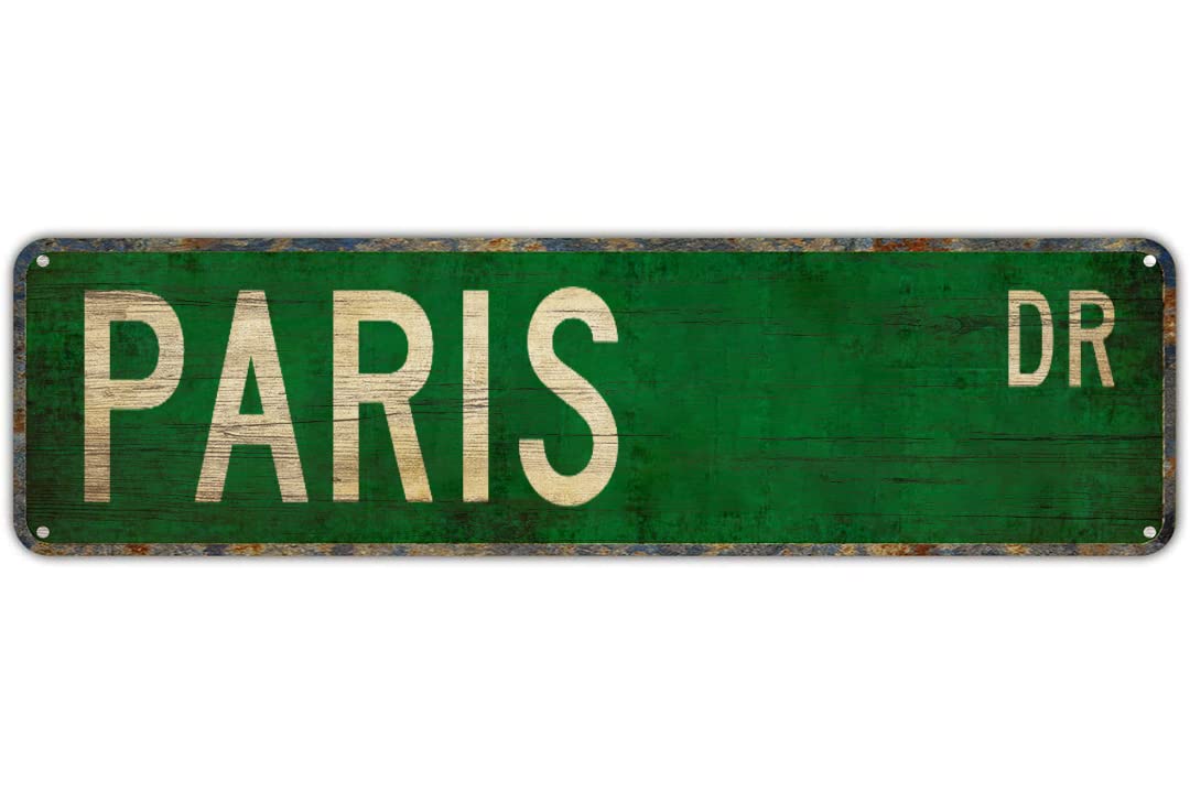 Sitrmgh Sign Street Paris Paris Paris Gift Paris Visitor Paris Souvenir Street Aluminum Metal Plaque Rustic Tin Retro Wall Decor 4X16 In 10X40 Cm