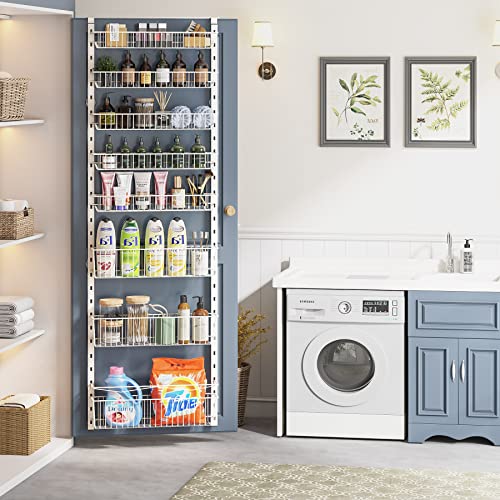 1Easylife Over The Door Pantry Organizer, 8-Tier Adjustable Baskets Pantry Organization, Metal Door Shelf With Detachable Frame, Space Saving Hanging Spice Rack For Kitchen Pantry Bathroom, Off White #TOP2