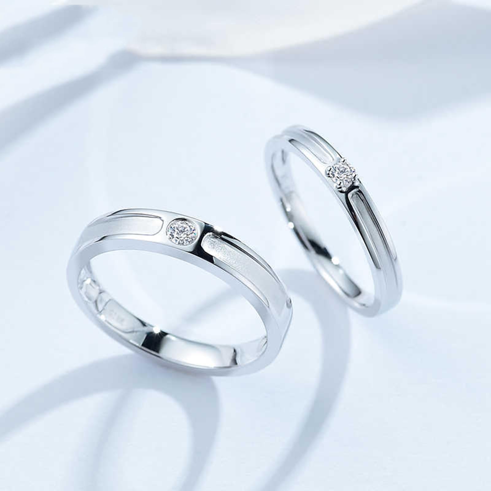 Anillo de oro blanco 585, anillo de boda de oro real de 14 K con diamante de 0,07 quilates, anillos de compromiso auténticos, aptos para hombres de 3,7 mm, talla 66 (21.0)