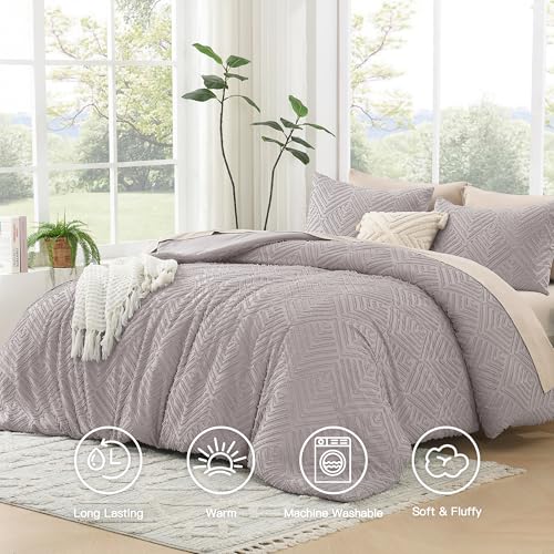Image of Litanika King Size Comforter Set Milk Coffee, 3 Pieces Cream Tufted Boho Farmhouse Bedding Comforter Sets, Lightweight Fluffy Comforter Bed Set for All Season (104x90In Comforter and 2 Pillowcases)