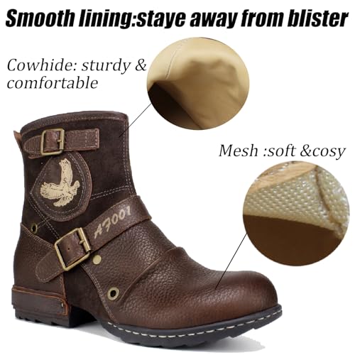 Motorcycle Boots Men Waterproof Leather -Retro Moto Biker Boots with Zip Up & Harness, Riding Combat Boots for Men Casual & Daily Wear4