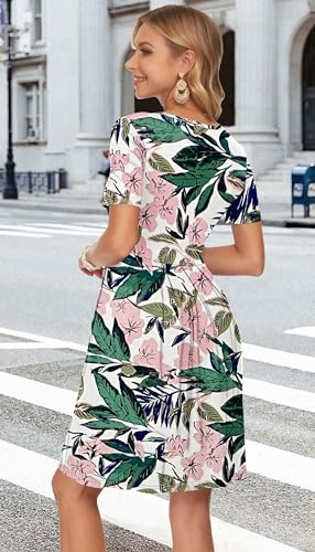 Image of AUSELILY Women's Short Sleeve Pleated Swing Summer Dress with Pockets | Knee-length short sleeve dress, empire waist & pockets, ideal for casual daily wear and vacation