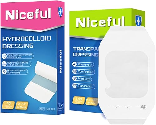 Paquete de 100 vendajes de película transparente de 2.36 x 2.75 pulgadas, 10 paquetes de vendajes hidrocoloides grandes de 2 x 4 pulgadas, vendajes