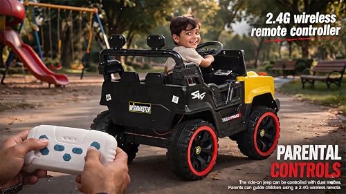Image of Wishmaster 4x4 Kids Electric Ride On Jeep with Remote Control | Battery Operated Car for Kids 2-6 Years | RGB LED Lights, Bluetooth Music | Birthday Gift | 1-Year Warranty On Motors & Motherboard