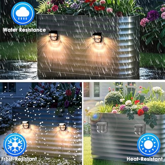 Energetic Solar Powered Garden Lights with Dusk to Dawn Sensors, Magnetic Solar Lights Outdoor, Waterproof, 3000K Warm White, LED Fence Lighting for Planter Raised Beds, FCC, Black, 3 Pack