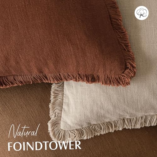 image for Foindtower Set of 2 Decorative Linen Fringe Throw Pillow Covers Boho F