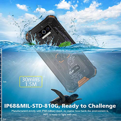 Rugged Smartphone Unlocked OUKITEL WP5(2020) Android 10 Cell Phone 8000mAh Battery 4GB+32GB Triple Camera 4 LED Flashlights IP68 Waterproof Phones 5.5 Inch Dual Sim GSM 4G, GPS, Bluetooth, WiFi