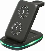 Carregador Sem Fio 3 em 1 Magnético 2025 Estação de Carregamento Portátil com Luz Noturna, Dobrável e Compatível com MagSafe iPhone 16/15/14/13/12 Apple Watch e AirPods