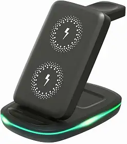 Carregador Sem Fio 3 em 1 Magnético 2025 Estação de Carregamento Portátil com Luz Noturna, Dobrável e Compatível com MagSafe iPhone 16/15/14/13/12 Apple Watch e AirPods