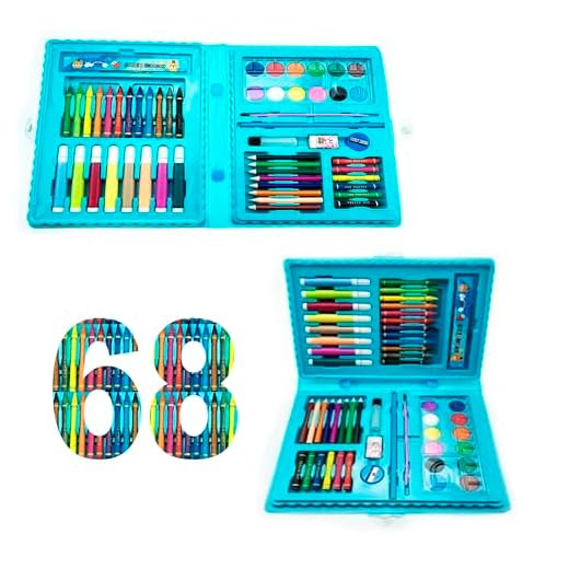 Maletín de Pinturas para Niños y Niñas. Set Infantil de Arte. 68 Piezas. Rotuladores, Lápices Colores, Óleos, Crayons, Acuarelas, Cepillo, Lapiz, Regla, Sacapuntas, Goma de Borrar y Clips