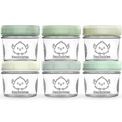 Image of KeaBabies 6pk 4oz Glass Baby Food Containers with Lids - Leak-Proof, Microwavable Small Glass Jars, Baby Purees & Toddler Snack Storage Containers, BPA-Free, Dishwasher & Freezer Safe (Sage)