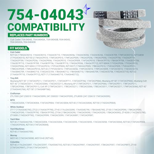 Image of BlueStars 754-04043 Drive Belt | Aramid Cord | 1 /2 inch x 57.75 inch | Fits Cub Cadet 954-04043A RZT 50 RZT42 RZT54 Troy Bilt Mustang XP Colt XP MTD 754-04043B 954-04043 754-04043A Lawn Mower