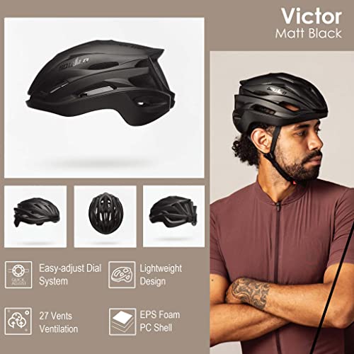 Squalo Victor Adult Bike Helmet, Highly Ventilated Road Bike Cycling Helmet For Men Women, Lightweight And Reflective Iridescent Coating (Matte Black, Large (22.83-24.41 Inches)) #TOP3