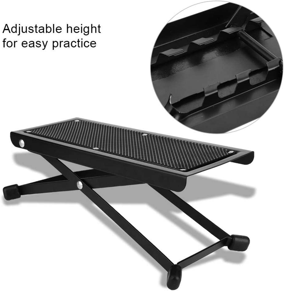 Image of kh Guitar Foot Stool 5 Adjustable Height Folding Foot Rest Made of Solid Iron Guitar Foot Stand for Classical Guitar Non Skid Metal Guitar Pedal for Comfortable and Solid Support