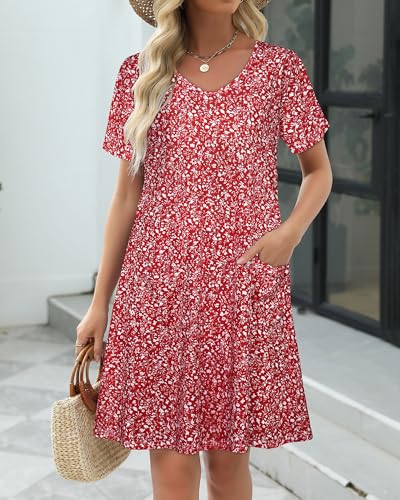 Image of CHICGAL Summer Dresses for Women V Neck Short Sleeve Casual Loose T Shirt Sundress Beach Cover Ups with Pockets 2026