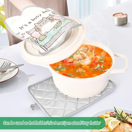 Fustylead WJ-G384791374P1031C1096S2493 Funny Cute Cat Chill Lazy Kitty Pot Holders Heat Resistant Pot Holders 7 Inchx9.8 Inch Pots Holder Washable Potholers Set For Kitchen Craft Oven Hot Pods Home Cooking Baking Microwave thumb #2