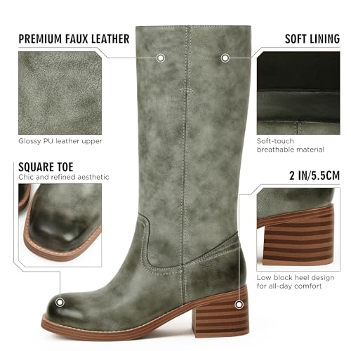 Image of Adolilove Mid Calf Boots for Women Chunky Block Low Heel Square Toe Comfortable Casual Trendy Stylish Boots