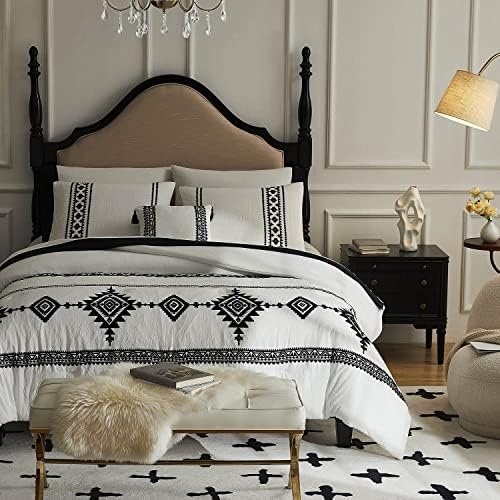 MaiRêve White Comforter Set King 8 Piece, Embroidery Boho Comforter Set King, All Season Bedding Set with Comforters, Sheets, Pillowcases & Shams, Bed in A Bag King 8 Pieces (White,King)
