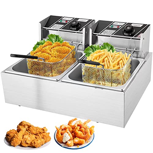 Komercyjna elektryczna frytkownica olejowa o mocy 5000 W, 12 l, z dwoma zbiornikami, ze stali nierdzewnej, do blatu, profesjonalna, do kuchni restauracji z regulowaną temperaturą.