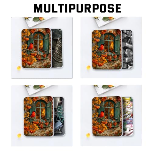 Image of Decorative Metal Tin Box with Lid,Red Cardinal Autumn Organizer