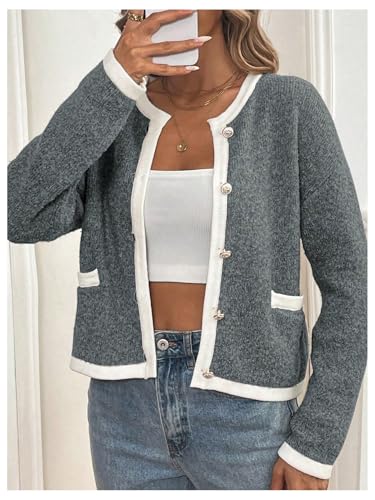 MakeMeChic Women's Knitted Cardigan Sweater Casual Button Front Long Sleeve Crew Neck Sweaters Tops3