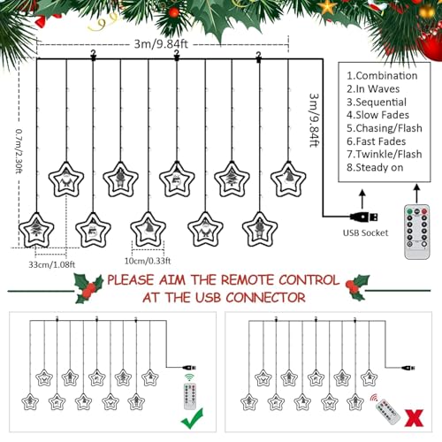 Image of V.E.S.P.A 3.5-Meter Window Christmas Lights - 10 Star Design for Indoor and Outdoor Holiday Decor, Electric Incandescent String Lights (Warm White)