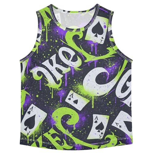 JUNZAN Poker Card Tank Top for Boys Sleeveless Teens Vest Kids Active Shirt for Basketball Sports Beach 3T
