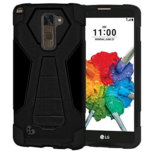 AMZER Dual Layer Hybrid Kickstand Case Skin for LG Stylo 2 Plus MS550 - Black