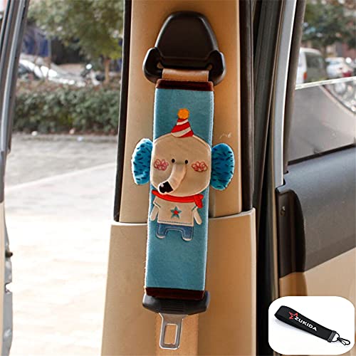 Zukida シートベルトカバー 子供 シートベルト枕 キッズ シートベルトパッド 可愛い 動物 取付簡単 カー用品 かわいい 携帯枕 キッズ カーグッズ 旅行 グレーゾウ