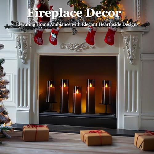 Image of Amagic Grey Flameless Candles with Remote, Flickering Battery Operated Candles with Timer, Acrylic LED Fake Candle for Halloween Home Decor, 3D Wick, D2.2 xH5 5 inch 6 inch 7 inch 8 inch, Set of 5