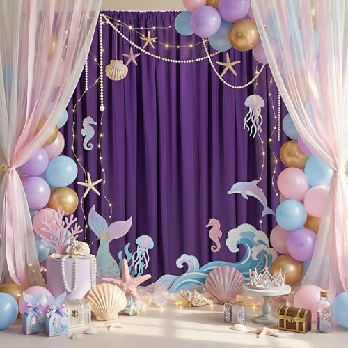 Image of Purple Backdrop Curtains 4 Panel 5ft x 10ft Polyester Fabric Party Backdrops for Arch Wedding Stage Ceremony Photography Background Decorations