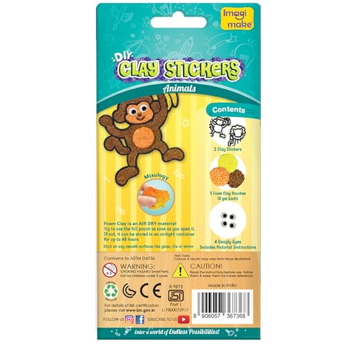 Image of Imagimake DIY Clay Stickers Animals | Create 2 Unique DIY Stickers Using Air Dry Clay | No Mess, Travel-Friendly | Birthday And Return Gifts For Kids Ages 3,4,5,6,Multicolor