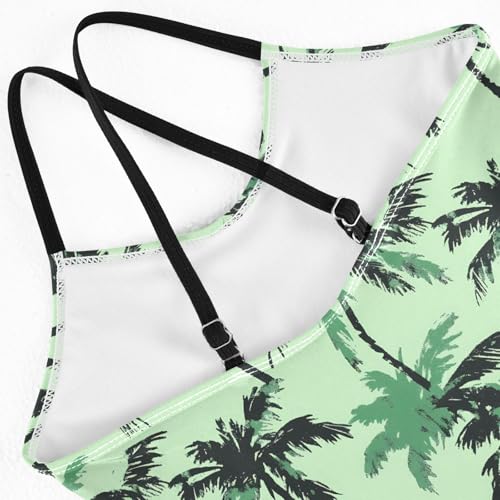 senya Girls Swimsuits One-Piece Swimwear Tie Bathing Suit Beach Summer Round Neck 7-8T Black Palm Trees Green Background Pattern4