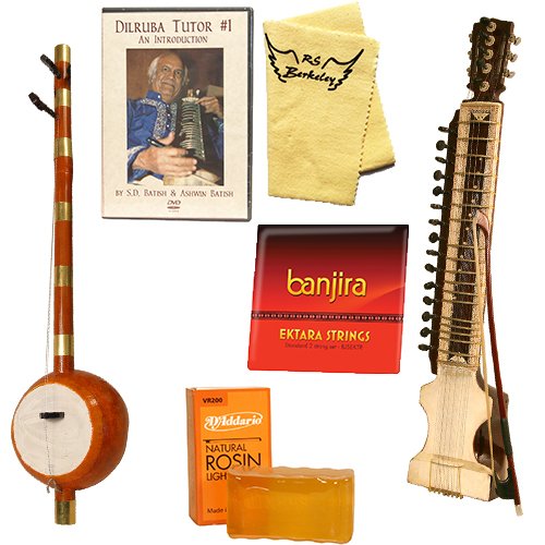 Indian Folk Instrument Two Pack - Sardar Pro Toon Wood Dilruba & banjira Tenor Dotara Deluxe Pack w/Accessories