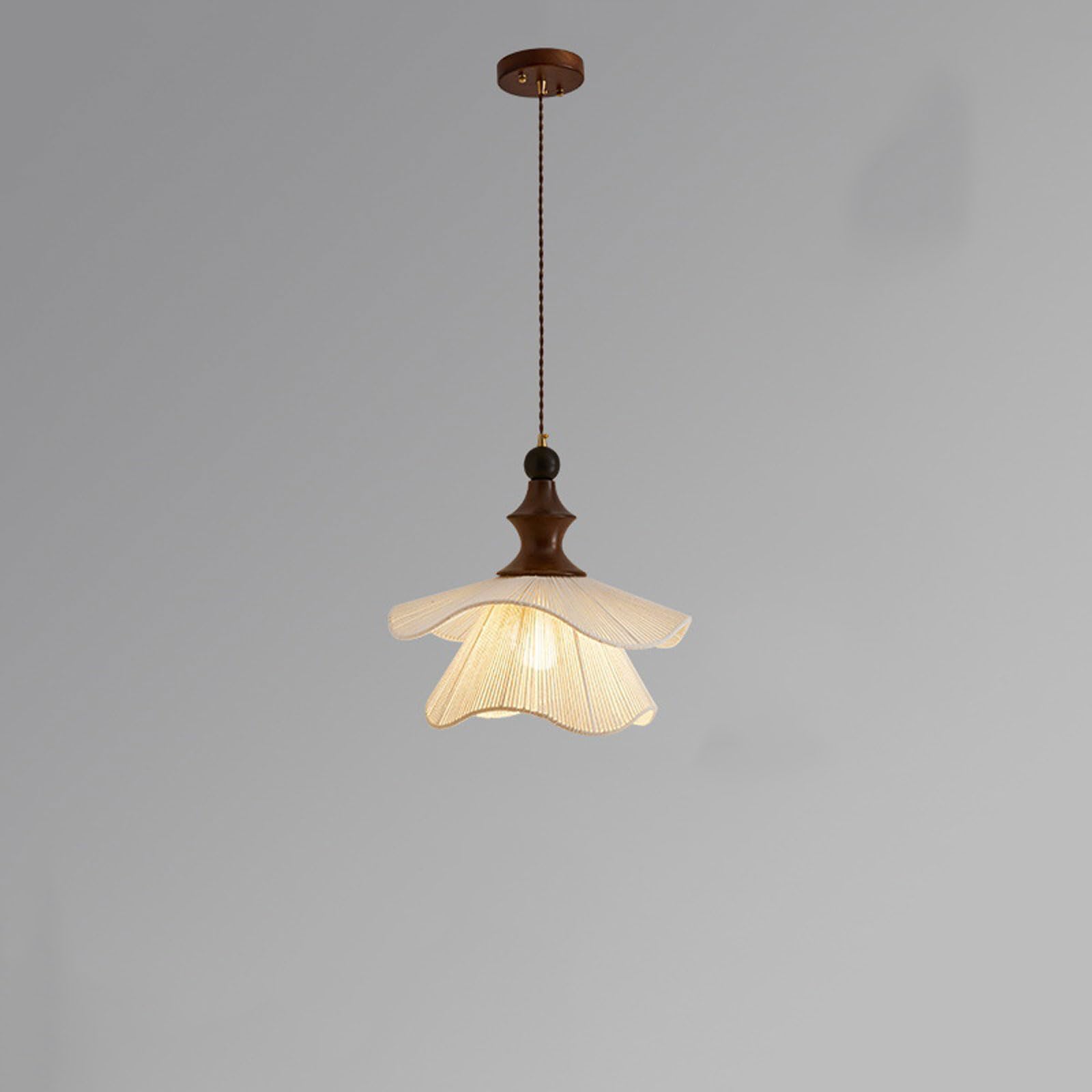 RSZCSMO Vintage Fabric Multi-Tier Pendant Light Walnut Trim E26 Warm Light Bedside Hanging Lamp Kitchen Island, Café, Boutique Lighting Fixture