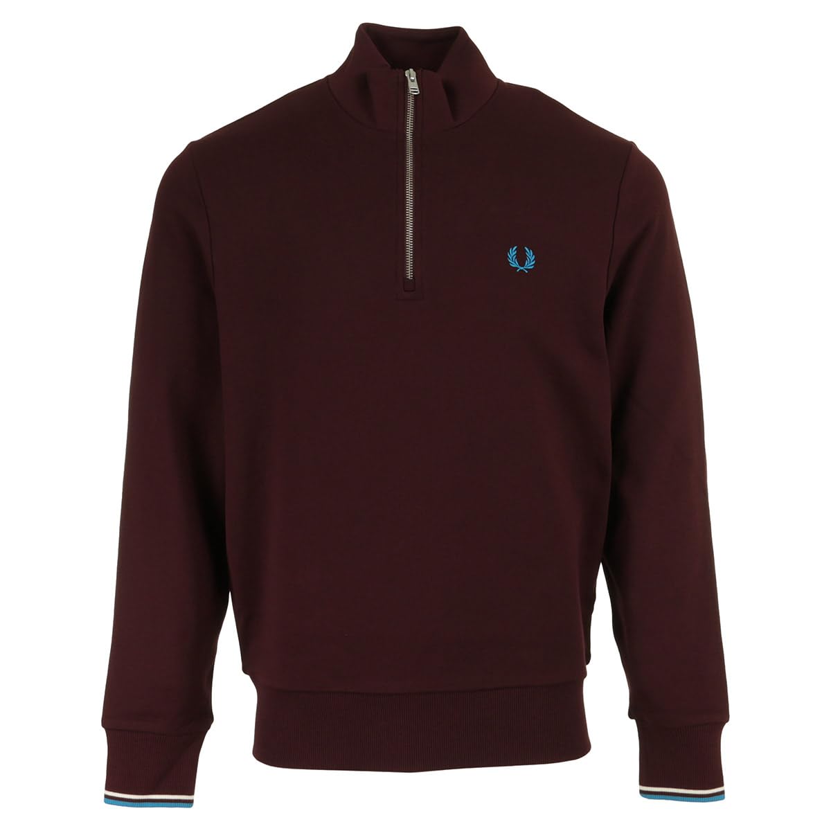 Fred Perry Half-Zip Sweatshirt in Oxblood with Contrast Tipping, Classic Sports Casual Style (UK, Alpha, 3XL, Regular, Regular, Oxblood/Ecru/Court Blue)