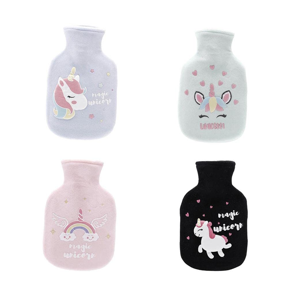 Wärmflasche mit Bezug, Pferde-Muster, 350 ml, Gummi-Wärmtasche zur Schmerzlinderung, Handwärmer, Geschenk für Frauen und Mädchen, 4 Stück