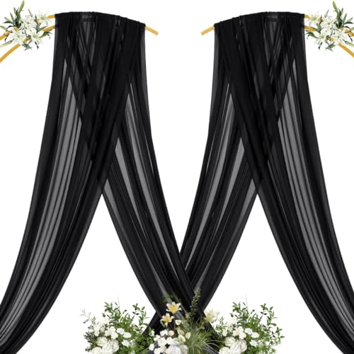Image of MLMC Black Wedding Arch Draping Fabric 1 Panel 29 inch x 20 FT Extra Long Gauze Drapes Sheer Backdrop Curtains 6.6 Yards Outdoor Drapery Panels for Wedding Ceremony Party Ceiling Decoration
