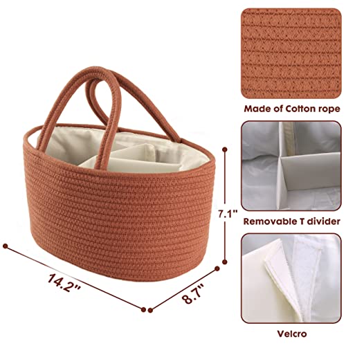 Image of XUANGUO Cotton Rope Baby Diaper Caddy Organizer Basket with handles Rust