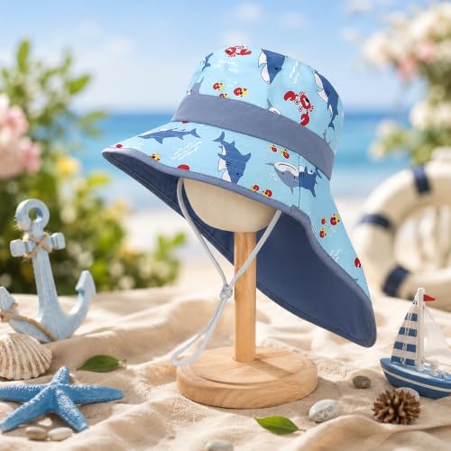 Image of VRITRAZ Sun Protection UPF50+ Bucket Hat Toddler Summer Beach Play Hats with Neck Flap for Girl, Boy, Kids Summer Hat, Bucket Hat for Kids Ages 3-10 Years