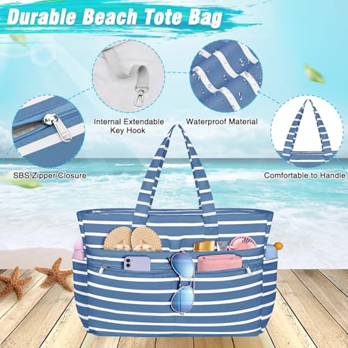 Image of HUANLANG Extra Large Beach Bag Waterproof Beach Totes Bags for Women Men,Pool Bag with Zipper Wet Pocket