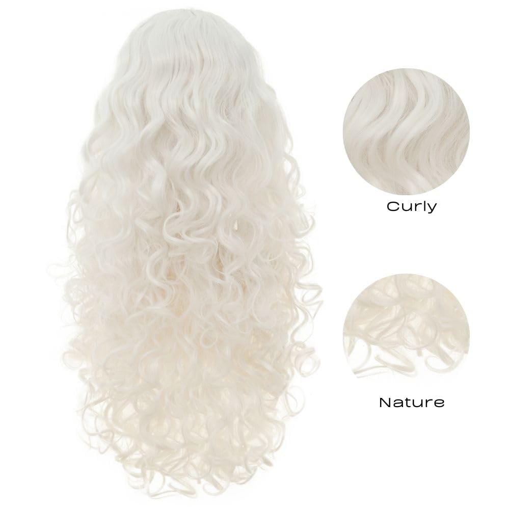 Siudus White Long Womens Curly Wig with Bangs Middle Part Wavy Wave Anime Hair Wig Synthetic Heat Resistant Fiber for Halloween Cosplay Use - Image 4