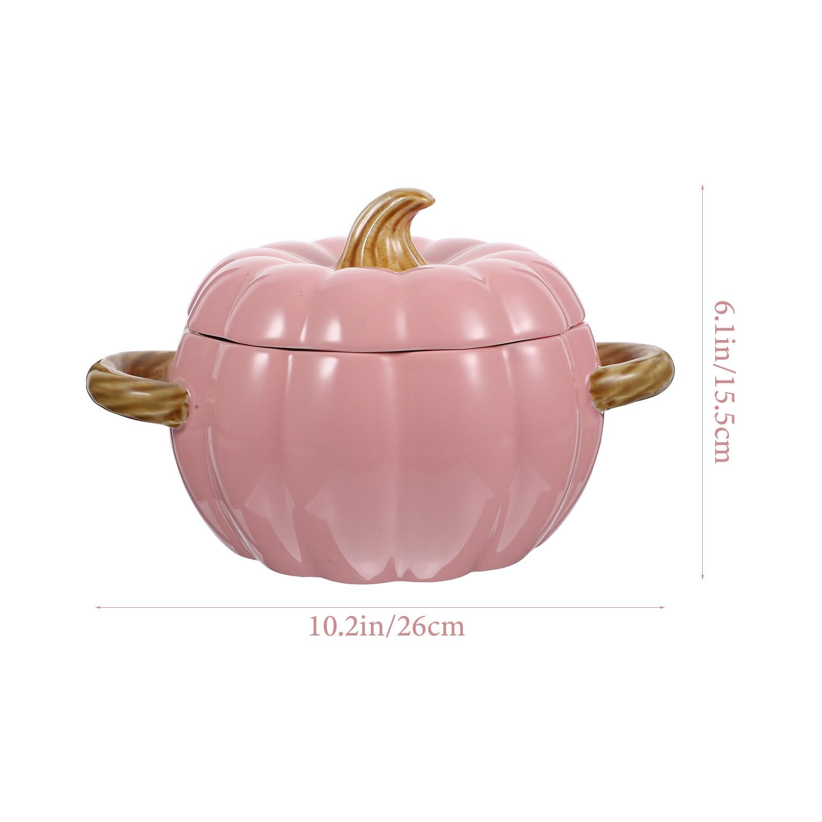 INOOMP Tazón de Sopa de Cerámica en Forma de Calabaza Rosa con Tapa y Doble Asa, Capacidad 1500ml, Fácil de Limpiar y Mover para Cocina y Restaurante