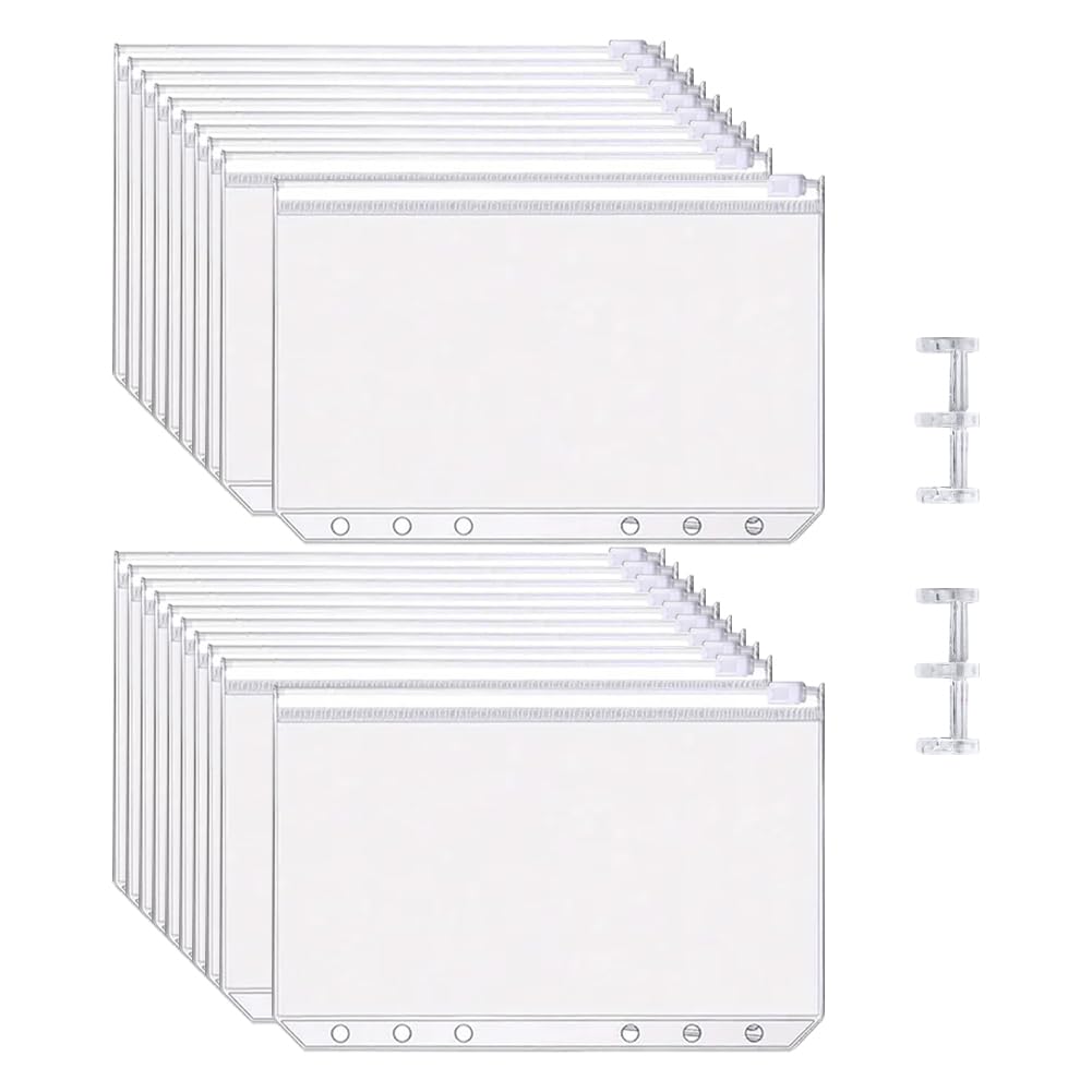 HugeDE 20 Pcs A6 Clear PVC Round Knitting Needles Bags Circular Knitting Needles Pouch Knitting Needles Storage Holder Organizer with 2 Pcs 3 Ring Loose Leaf Binders